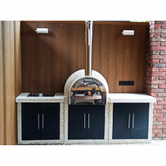 Помпейская печь для пицы с бетонным столом «Гарден Шеф» с фасадами Кремовый мармур Киев