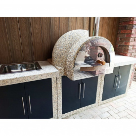 Помпейская печь для пицы с бетонным столом «Гарден Шеф» с фасадами Кремовый мармур