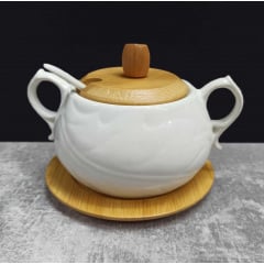 Цукорниця порцелянова на підставці 400 мл з ложкою та бамбуковою кришкою Naturel BonaDi 375-374 Київ