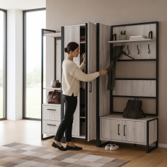 Прихожая в коридор Tobi Sho Остин ПЛ/1 в стиле Лофт с зеркалом, 1780x350x1900 мм Дуб крафт белый Черкассы