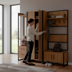 Прихожая в коридор Tobi Sho Остин ПЛ/1 в стиле Лофт с зеркалом, 2180x350x1900 мм Файервуд Белгород-Днестровский