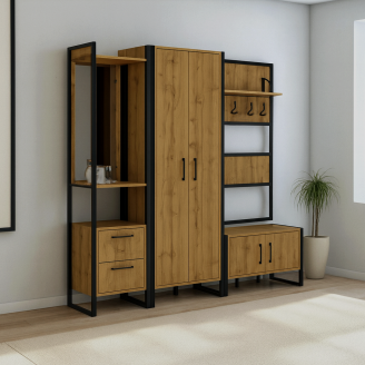 Передпокій у коридор Tobi Sho Остін ПЛ/1 у стилі Лофт із дзеркалом, 1780x350x1900 мм Фаєрвуд