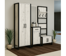 Передпокій модульний Tobi Sho Альто ПЛ/4 у стилі Лофт із дзеркалом, 1780x350x1900 мм Дуб крафт білий