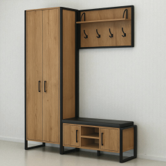 Комплект в прихожую Tobi Sho Рейден ПЛ/5 в стиле Лофт без зеркала, 1720x350x1900 мм Дуб аппалачи Броды