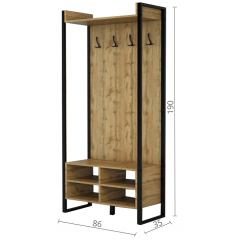 Прихожая в коридор Tobi Sho Бракстон ПЛ/6 в стиле Лофт с зеркалом, 1320x350x1900 мм Дуб аппалачи Броды