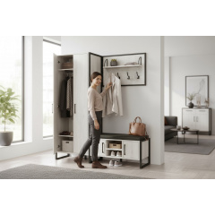 Комплект в прихожую Tobi Sho Рейден ПЛ/5 в стиле Лофт без зеркала, 1720x350x1900 мм Дуб крафт белый Днепр