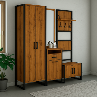 Передпокій модульний Tobi Sho Альто ПЛ/4 в стилі Лофт із дзеркалом, 1780x350x1900 мм Фаєрвуд