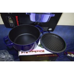 Кастрюля с крышкой-гриль, чугунная KitchenAid CPI60CRFUCast Iron, объем 3,8 л, диаметр 24см, цвет темно синий Киев