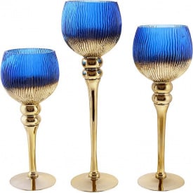 Набор интерьерных подсвечников BonaDi Xippo 3 шт Сине-золотой (DP218756)