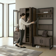 Прихожая в коридор Tobi Sho Остин ПЛ/1 в стиле Лофт с зеркалом, 2180x350x1900 мм Хортица Херсон