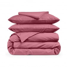 Двуспальная постель сатин с простыней на резинке PUDRA Cosas Фуксия 180х220 см