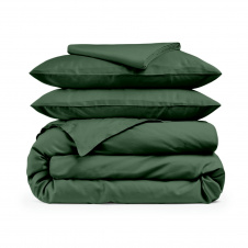 Двоспальна постіль сатин з простирадлом на гумці GREEN Cosas Зелений 180х220 см