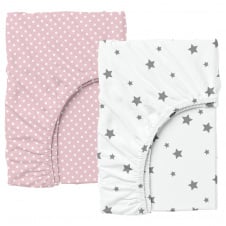 Набор Простыня на резинке COSAS ROSE DOTS/ GREY STARS Ранфорс 160х200х20 см 2 шт Розовый/Белый
