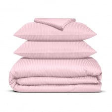 Сімейна постіль сатин з простирадлом на гумці FLORAL Cosas Пудра 2х160х220 см