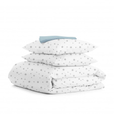 Сімейна постіль з простирадлом на гумці Grey Stars Cs1 COSAS Білий 2х160х220 см