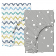 Набор Простыня на резинке COSAS WAVE/STARFALL Ранфорс 90х200х20 см 2 шт Серый/Разноцветный