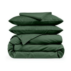 Двоспальна постіль сатин з простирадлом на гумці GREEN Cosas Зелений 180х220 см Братське