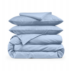 Двоспальна постіль сатин з простирадлом на гумці WAVE Cosas Лазуровий 180х220 см Сміла