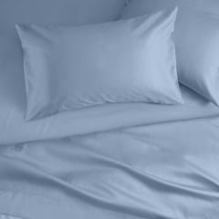 Двоспальна постіль сатин з простирадлом на гумці WAVE Cosas Лазуровий 180х220 см Сміла