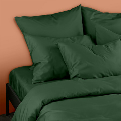Евро постель сатин с простыней на резинке GREEN Cosas Зеленый 200х220 см Кременец