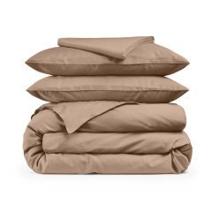 Євро постіль сатин з простирадлом на гумці SAND CS2 Cosas Капучино 200х220 см Дніпрорудне