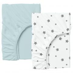 Набір простирадла на резинці COSAS LIGHT BLUE / GREY STARS Ранфорс 140х200х20 см 2 шт Сірий/Блакитний Олександрія