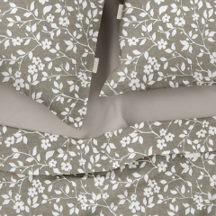 Євро комплект на резинці COSAS BEIGE FLOWERS Ранфорс 200х220 см Бежевий/Сірий Вишгород