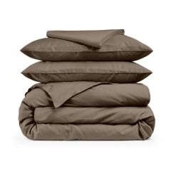 Евро постель сатин с простыней на резинке MOUSSE Cosas Коричневый 200х220 см Шепетовка