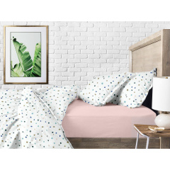 Евро комплект на резинке COSAS COLOR BLOTS CS4 Ранфорс 200х220 см Белый/Розовый Ясногородка