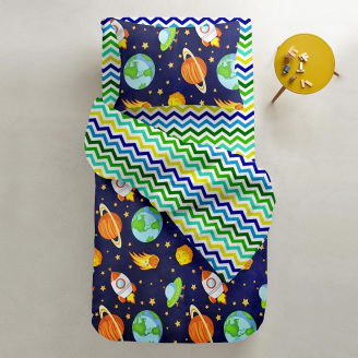 Дитяче простирадло COSAS MULTICOLOR ZIGZAG Ранфорс 60х120х12 см Бірюзовий