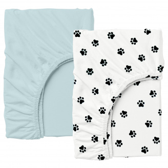 Набір простирадла на резинці COSAS LIGHT BLUE PAWS Ранфорс 60х120х12 см 2 шт Блакитний/Білий