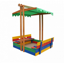 Пісочниця дерев'яна SportBaby №10 з дахом збірної і лавочками кольоровими