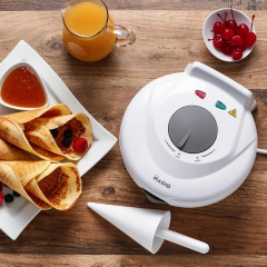 Вафельниця для тонких вафель + конус для ріжків MAGIO МG-398 White Кобижча