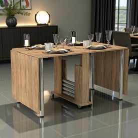 Стол-книга Tobi Sho "Семейный" раскладной обеденный на колесах для кухни, столовой, гостиной, 800х2745х730 мм Дуб сонома
