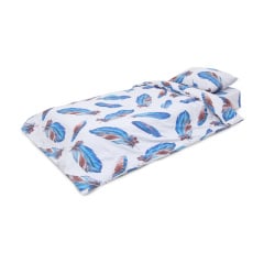 Комплект постільної білизни Деметра-28 (полуторний, бязь gold lux, наволочка: 50х70 см 1 шт, молочний, блакитне перо) IMI Переяслав-Хмельницкий