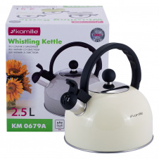 Чайник со свистком бежевый 2.5л из нержавеющей стали Kamille KL225935