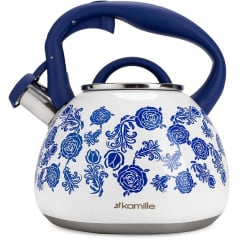 Чайник для плиты Flower field из нержавеющей стали 2,7л white with blue Kamille DP262118 Гуляйполе