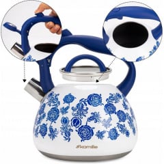 Чайник для плиты Flower field из нержавеющей стали 2,7л white with blue Kamille DP262118 Гуляйполе