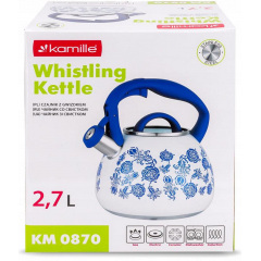 Чайник для плиты Flower field из нержавеющей стали 2,7л white with blue Kamille DP262118 Гуляйполе