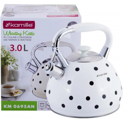 Чайник для плиты из нержавеющей стали 3л white with black polka dots Kamille DP262110 Конотоп