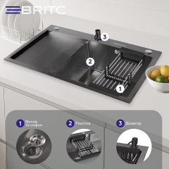 Кухонна мийка Britc HM HS7848R-B 78x48x21 см Сірий Березнегувате