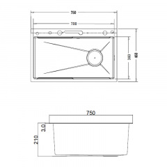 Кухонна мийка Britc MF7546JY-B 21x75x46 см Сірий Ладан