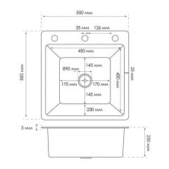 Кухонна мийка Britc HM HS5050 50x50x23 см Сірий Чортків