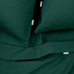 Двуспальная постель с простыней на резинке Dark Green COSAS Зеленый 180х220 см Изюм