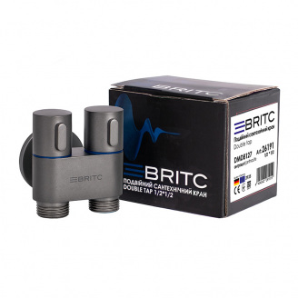 Кран подвійний кутовий приладовий сантехнічний Britc DMD 1/2х1/2 дюйм Антрацит