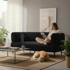 Диван офісний Tobi Sho Бенно-1 з підлокітниками для офісу, вітальні 1800х720х750 велюр вельвет Lotus 100/BLACK Київ