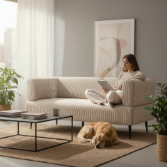 Диван офісний Tobi Sho Бенно-1 з підлокітниками для офісу, вітальні 1800х720х750 велюр вельвет Lotus 02/LT BEIGE Київ