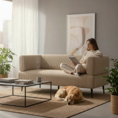 Диван офісний Tobi Sho Бенно-1 з підлокітниками для офісу, вітальні 1800х720х750 велюр вельвет Lotus 09/DK BEIGE Київ