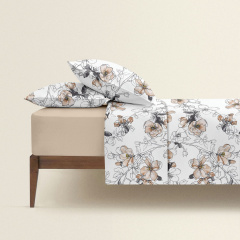 Полуторная постель с простыней на резинке EXOTIC FLOWERS CS2 COSAS Бежевый 160х220 см Кушугум