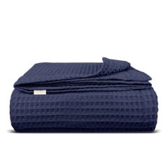 Плед покрывало вафельное COSAS Denim Greek Waffle 110х140 см Темно-синий Киев